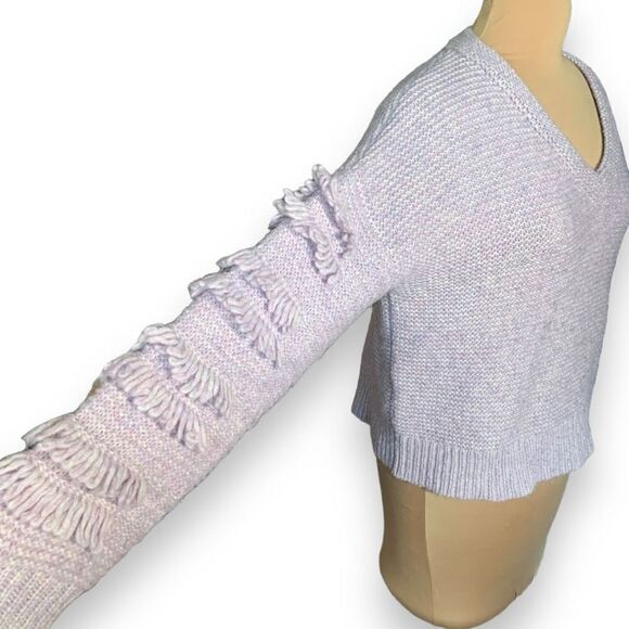 Madewell Fringe Sleeve Pullover Sweater Loose Knit Pastel Lilac Cropped Small - Picture 8 of 8